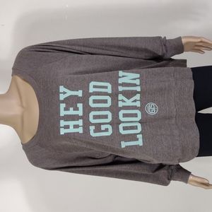 Project 615 Large Hey Good Lookin' heathered brown long sleeved Top